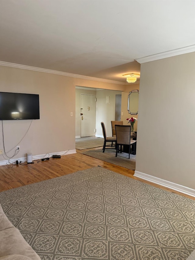 20 Wendell St Unit 9E, Hempstead, NY 11550 - living area featuring wood finished floors, ornamental molding, and baseboards