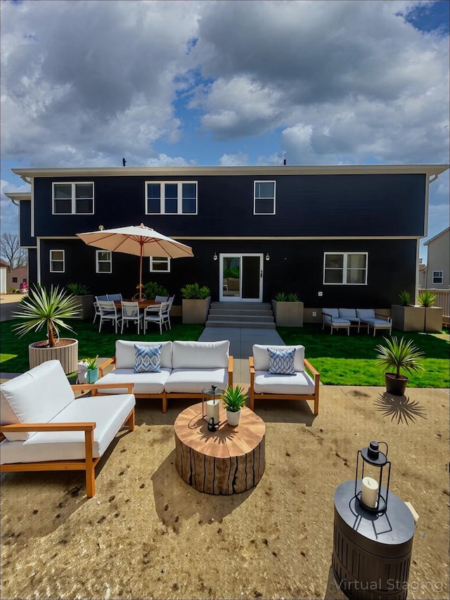 139 Miller Ave SW, Amityville, NY 11701 - rear view of property with an outdoor hangout area, entry steps, and a patio