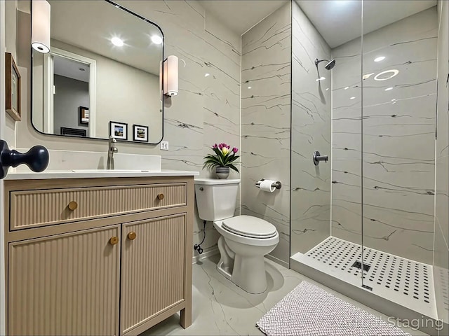 139 Miller Ave SW, Amityville, NY 11701 - full bathroom featuring marble finish floors, a marble finish shower, toilet, and vanity