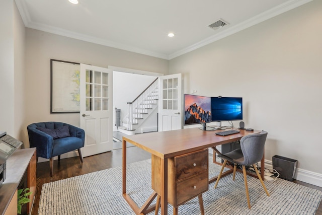 6 Murphy Ct, Blauvelt, NY 10913 - home office with wood finished floors, crown molding, recessed lighting, and baseboards