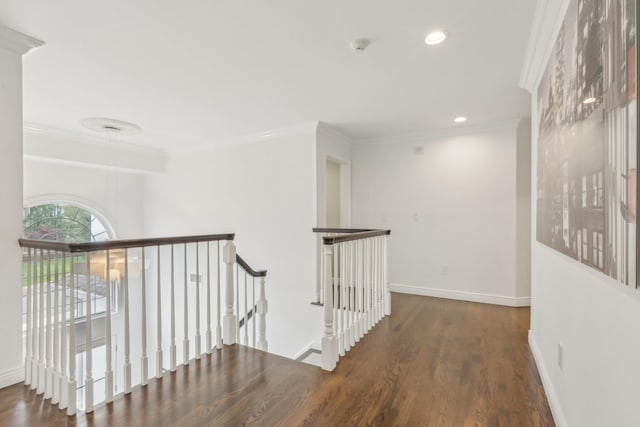 6 Murphy Ct, Blauvelt, NY 10913 - corridor with crown molding, an upstairs landing, wood finished floors, baseboards, and recessed lighting