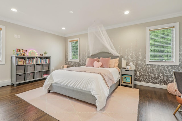 6 Murphy Ct, Blauvelt, NY 10913 - bedroom with wood finished floors, recessed lighting, crown molding, baseboards, and wallpapered walls
