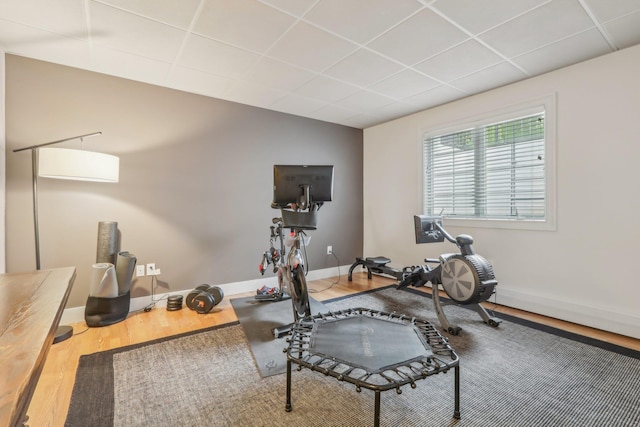 6 Murphy Ct, Blauvelt, NY 10913 - workout area featuring a drop ceiling, wood finished floors, and baseboards