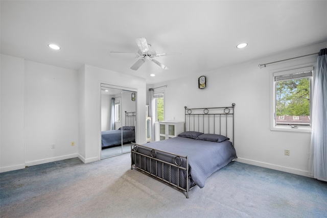 15 Oakhurst St, Huntington Station, NY 11746 - bedroom with multiple windows, recessed lighting, carpet floors, a closet, and ceiling fan