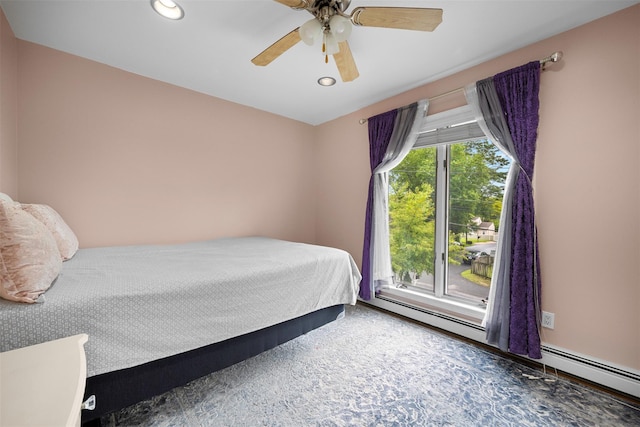15 Oakhurst St, Huntington Station, NY 11746 - bedroom with a baseboard radiator, recessed lighting, and ceiling fan