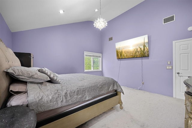 15 Oakhurst St, Huntington Station, NY 11746 - bedroom featuring carpet flooring, high vaulted ceiling, and a chandelier