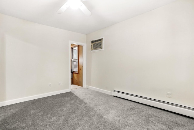 53 Howard St, Mount Vernon, NY 10550 - spare room with a baseboard heating unit, a wall unit AC, ceiling fan, baseboards, and carpet