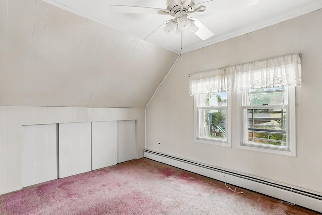 53 Howard St, Mount Vernon, NY 10550 - bonus room with a baseboard heating unit, carpet floors, a ceiling fan, and vaulted ceiling