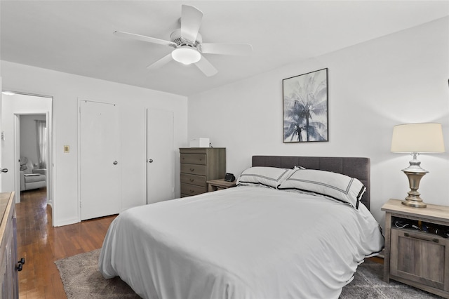 121 N Broadway Unit 22F, White Plains, NY 10603 - bedroom with dark wood-style flooring and a ceiling fan