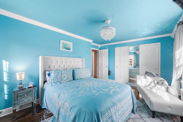 2944 Tulip Ave, Baldwin, NY 11510 - bedroom featuring crown molding, wood finished floors, a chandelier, and baseboards