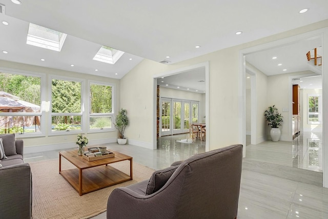 7 Mcculloch Dr, Dix Hills, NY 11746 - living area featuring baseboards, a skylight, recessed lighting, and tile patterned flooring