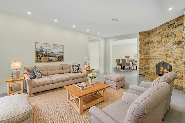 7 Mcculloch Dr, Dix Hills, NY 11746 - living area with recessed lighting and a stone fireplace