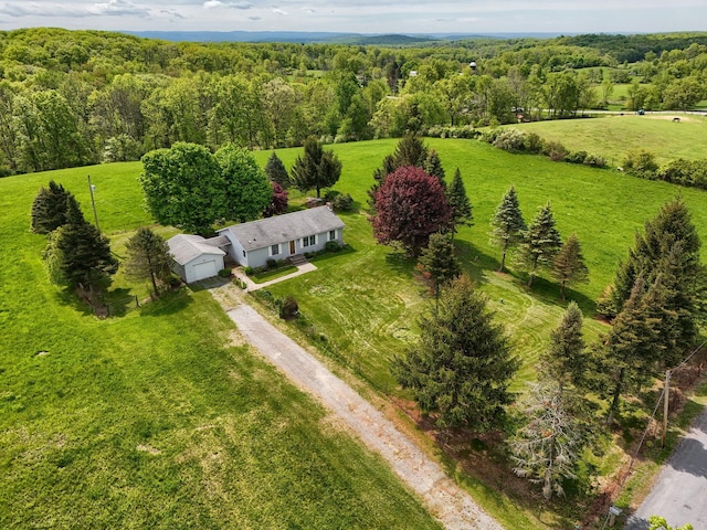 overview of rural landscape with a heavily wooded area