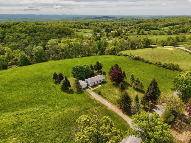 aerial view of sparsely populated area with a forest