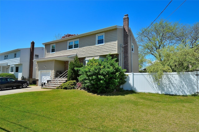 1793 Brian Ct, South Merrick, NY 11566 - view of front of property with an attached garage, a chimney, stairs, and driveway