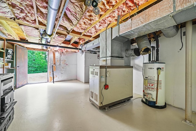 below grade area with gas water heater and heating unit