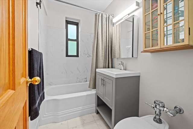 3840 Greystone Ave Unit 4K, Bronx, NY 10463 - full bath with marble finish floors, shower / tub combo, vanity, and toilet