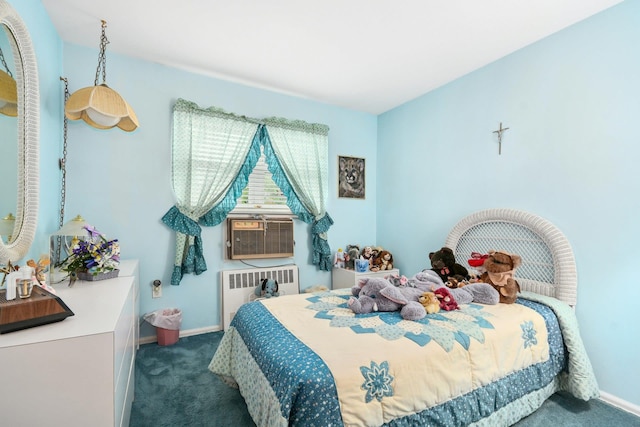 1243 Sylvia Ave, Baldwin, NY 11510 - bedroom with radiator heating unit, carpet flooring, baseboards, and cooling unit