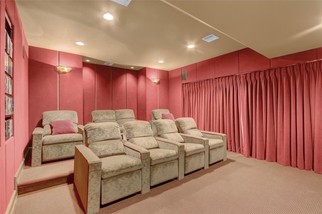 cinema room featuring carpet flooring and recessed lighting