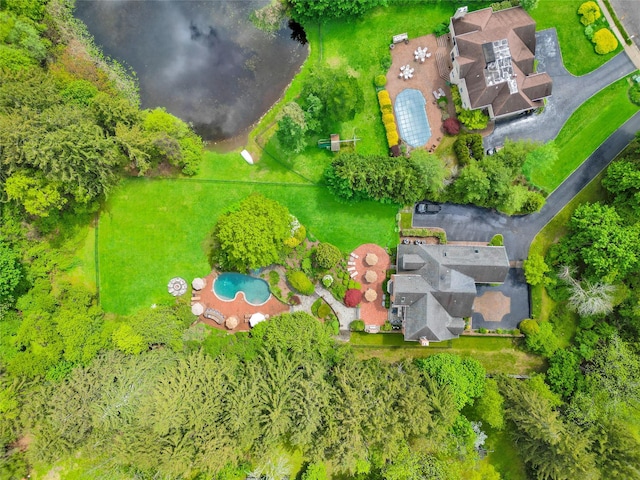 aerial view of a pool area