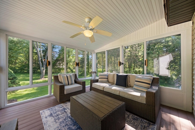 8 Anna D Ct, Hopewell Junction, NY 12533 - sunroom / solarium featuring ceiling fan, an outdoor living space, and vaulted ceiling