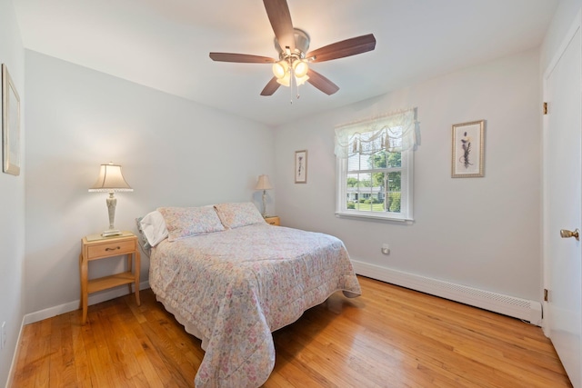 8 Anna D Ct, Hopewell Junction, NY 12533 - bedroom with a baseboard radiator, light wood finished floors, baseboards, and a ceiling fan