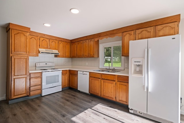 8 Anna D Ct, Hopewell Junction, NY 12533 - kitchen with white appliances, a sink, under cabinet range hood, light countertops, and recessed lighting