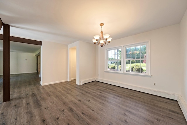 8 Anna D Ct, Hopewell Junction, NY 12533 - empty room with a chandelier, a baseboard radiator, dark wood-type flooring, and baseboards