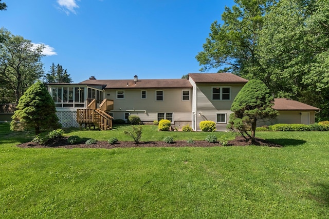 8 Anna D Ct, Hopewell Junction, NY 12533 - rear view of house with a sunroom, a yard, and stairs