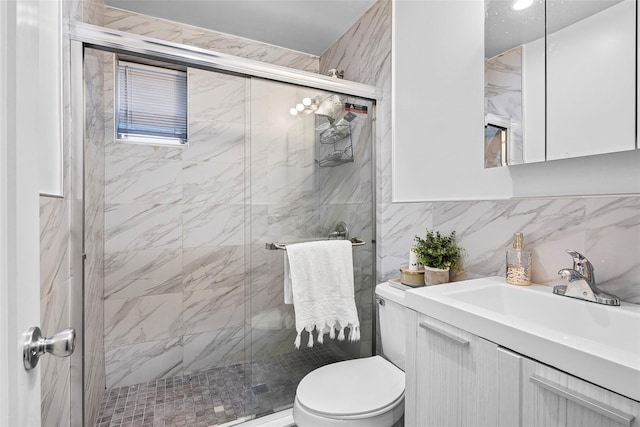 41AKA43 Sherwood Ave, Yonkers, NY 10704 - full bath with a stall shower, vanity, toilet, and tile walls