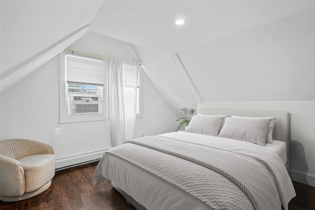 41AKA43 Sherwood Ave, Yonkers, NY 10704 - bedroom featuring a baseboard radiator, vaulted ceiling, dark wood finished floors, and recessed lighting