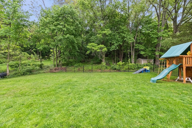 view of yard featuring a playground