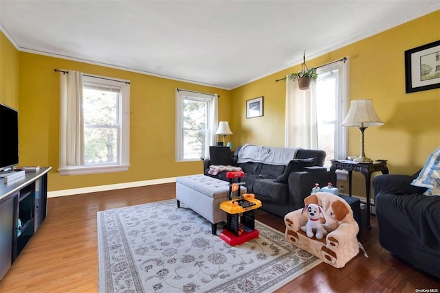 80 Monell Ave, Islip, NY 11751 - living area with wood finished floors, ornamental molding, and baseboards
