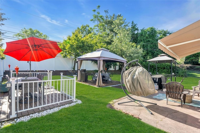 17 Gerhard Rd, Plainview, NY 11803 - view of grassy yard featuring a gazebo, outdoor dining area, and a patio
