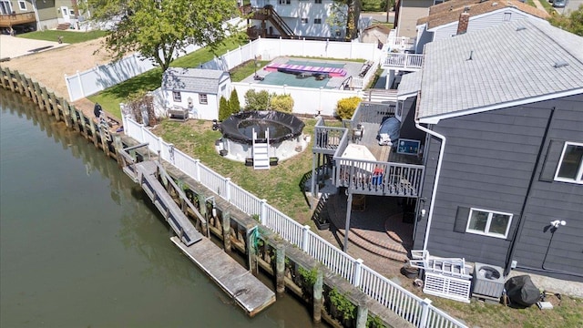 aerial view of a nearby body of water