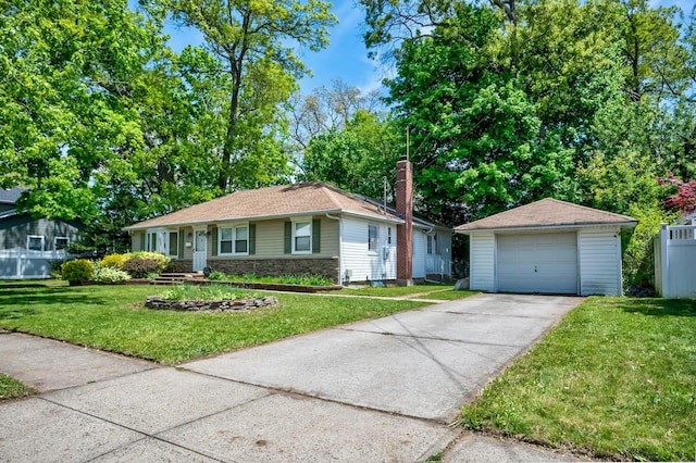 93 Broadway, Massapequa Park, NY 11762 - single story home featuring a garage, an outbuilding, a front lawn, and concrete driveway