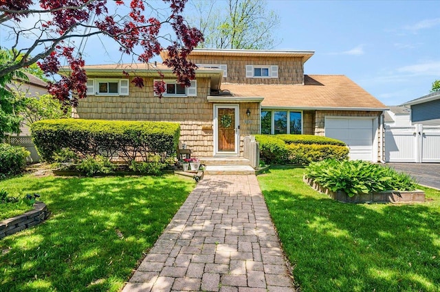 3176 Benjamin Rd, Oceanside, NY 11572 - tri-level home featuring an attached garage, asphalt driveway, and a gate