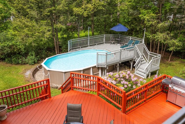 11 Carnelli Ct, Poughkeepsie, NY 12603 - wooden terrace featuring stairs and an outdoor pool