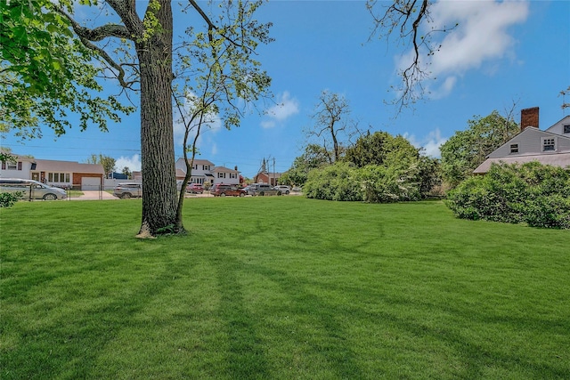 view of green lawn with a residential view