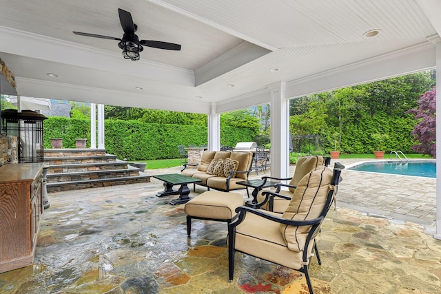 98 Beach Rd, Westhampton Beach, NY 11978 - view of patio featuring an outdoor hangout area and ceiling fan