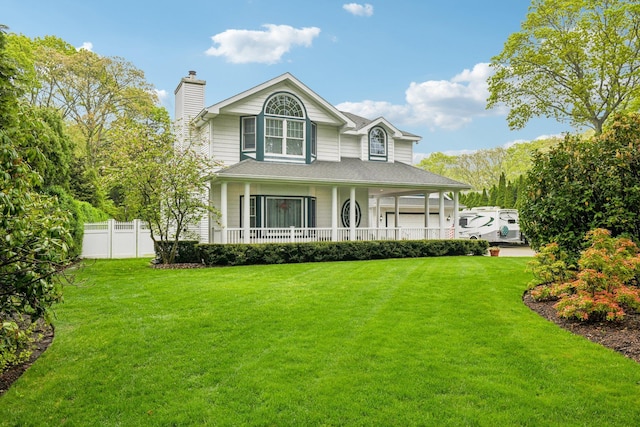 98 Beach Rd, Westhampton Beach, NY 11978 - view of front facade featuring a porch and a chimney