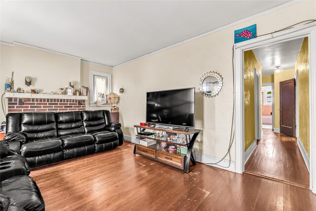 16 Rollhaus Pl, Port Chester, NY 10573 - living area featuring hardwood / wood-style flooring, baseboards, and ornamental molding