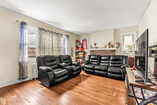 16 Rollhaus Pl, Port Chester, NY 10573 - living area with hardwood / wood-style flooring, baseboards, and ornamental molding