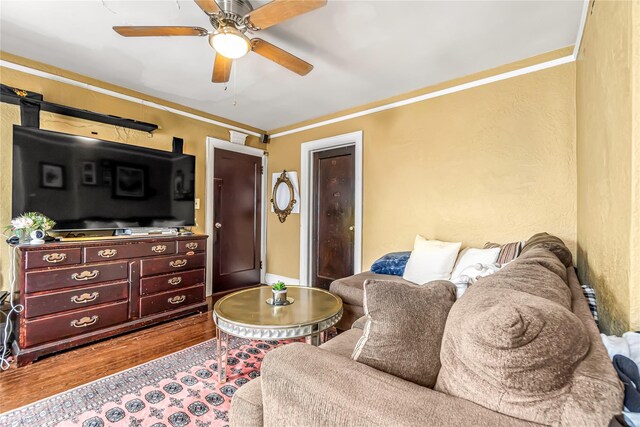 16 Rollhaus Pl, Port Chester, NY 10573 - living room featuring ceiling fan and ornamental molding