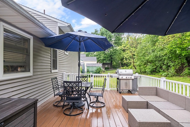22 Willow Pl, Middletown, NY 10940 - wooden deck with outdoor dining area, an outdoor living space, and a grill