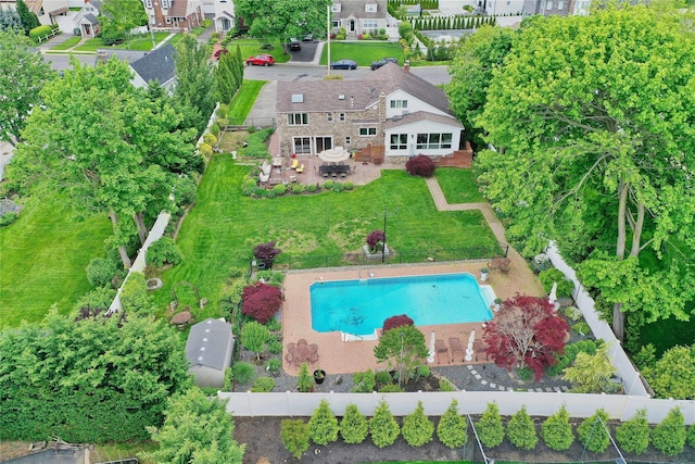 2525 Beverly Rd, Merrick, NY 11566 - view from above of property with a pool area