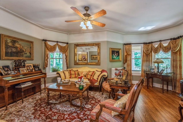 110 Red Spring Ln, Glen Cove, NY 11542 - sitting room with hardwood / wood-style floors, a ceiling fan, and baseboards