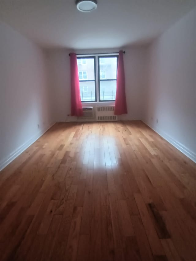 empty room featuring radiator and light wood finished floors