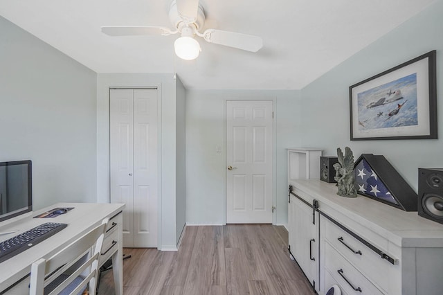 23 John St, Port Jefferson Station, NY 11776 - office area with a ceiling fan, light wood-style floors, and baseboards