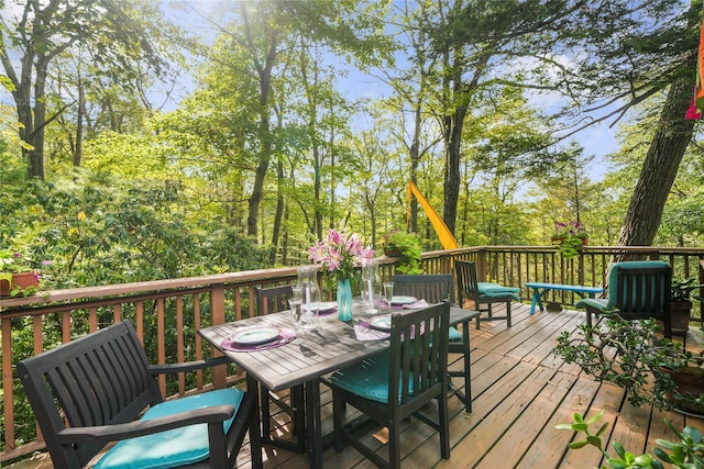10 S Mountain Pond, Garrison, NY 10524 - wooden terrace with outdoor dining space